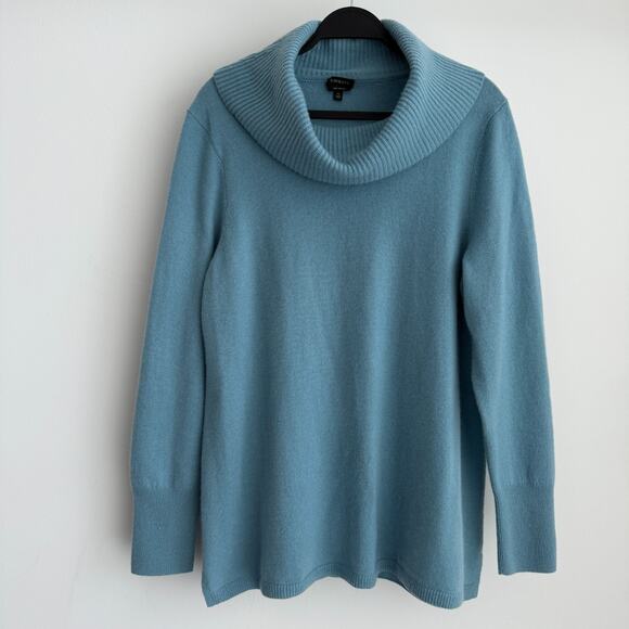 Talbots Cashmere Sweater Women Large Blue Cowlneck Tunic Quiet Luxury Minimalist - Picture 1 of 11